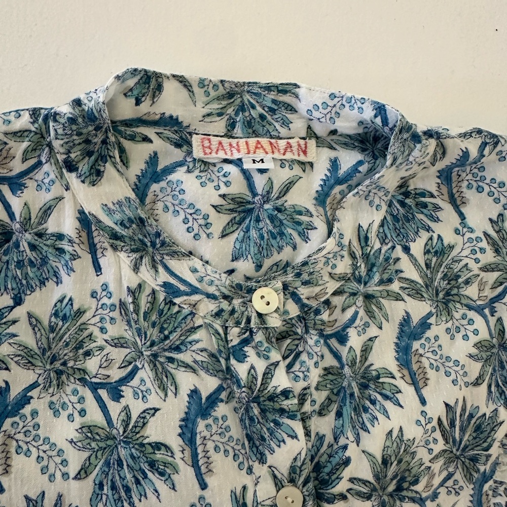 Banjanan Blue and Green Palm-Print Jumpsuit